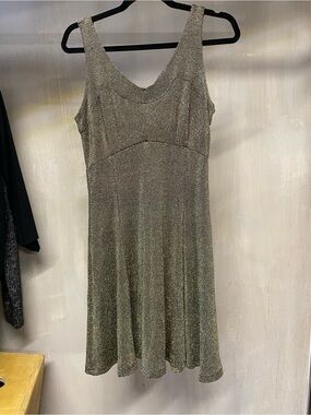 Betsey Johnson Metallic Gold Scoop Neck Midi Dress